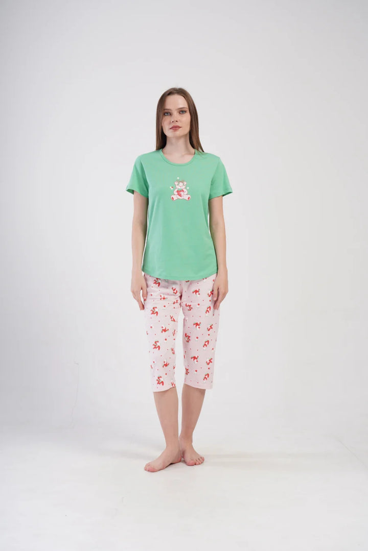 Piżama Damska Vienetta Strawberry, Zielony, r. M-XXL