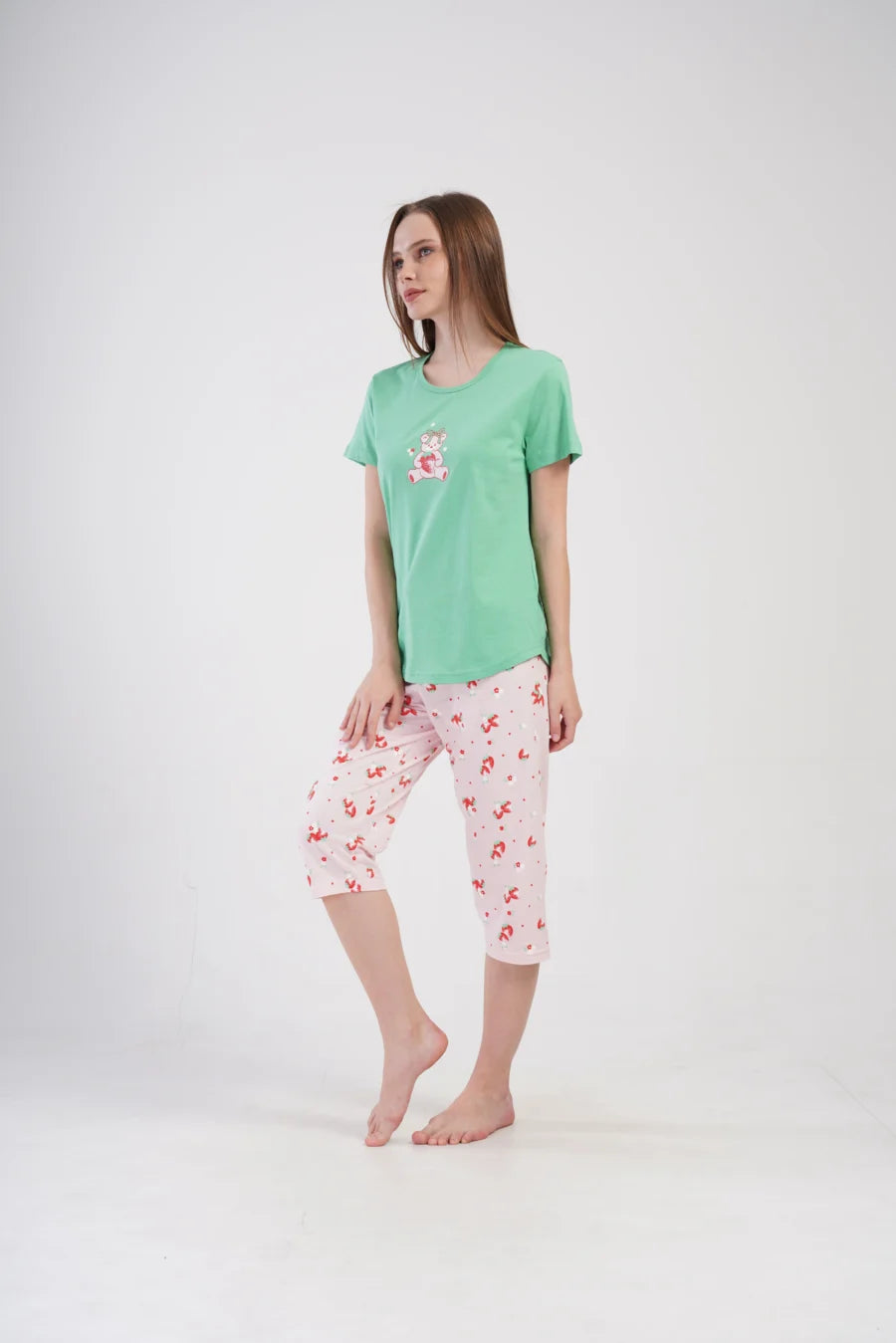 Piżama Damska Vienetta Strawberry, Zielony, r. M-XXL