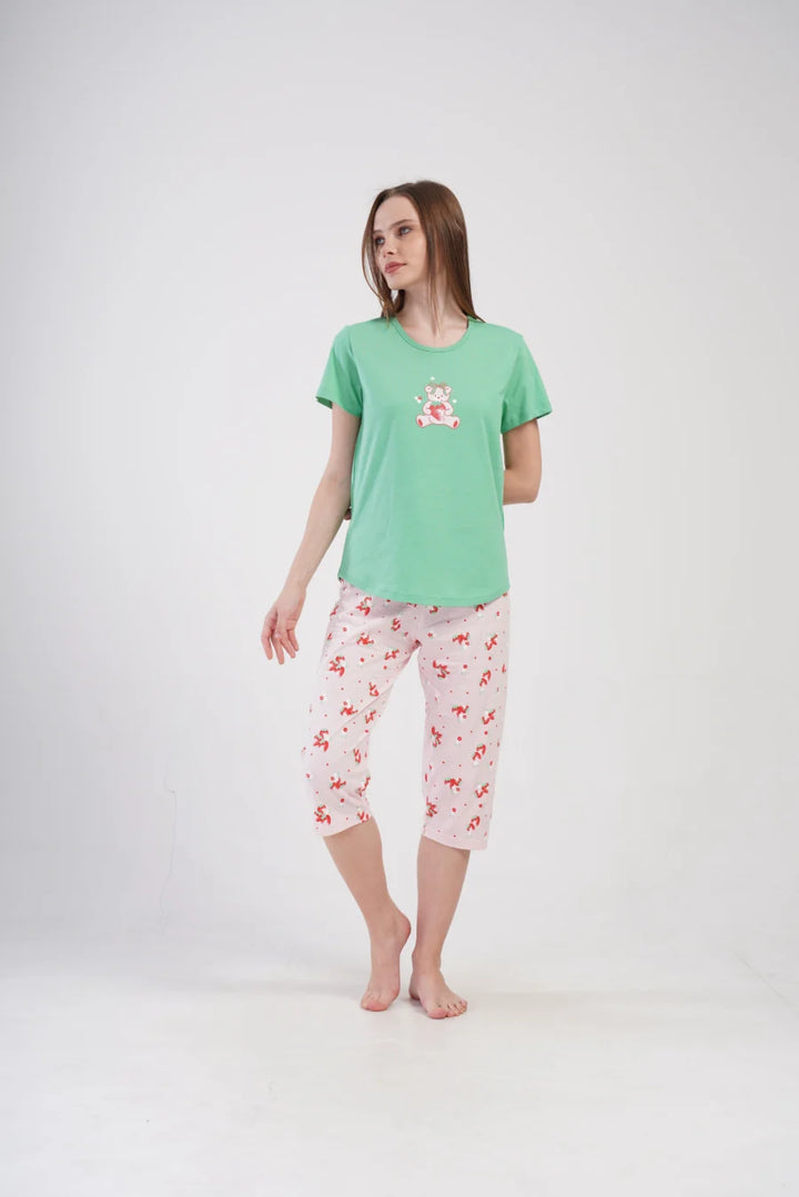 Piżama Damska Vienetta Strawberry, Zielony, r. M-XXL