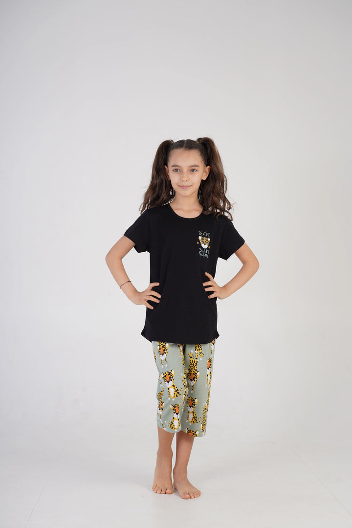 Piżama Dziewczęca Vienetta Animal Kingdom, czarno-zielona, r. 134-164