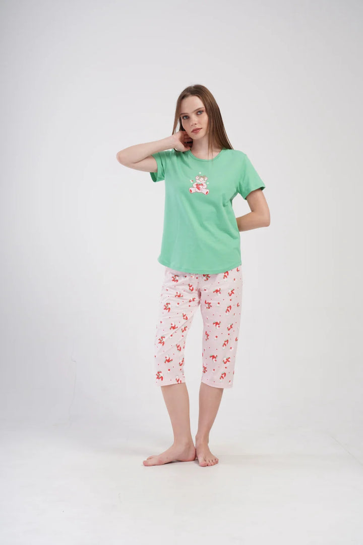 Piżama Damska Vienetta Strawberry, Zielony, r. M-XXL