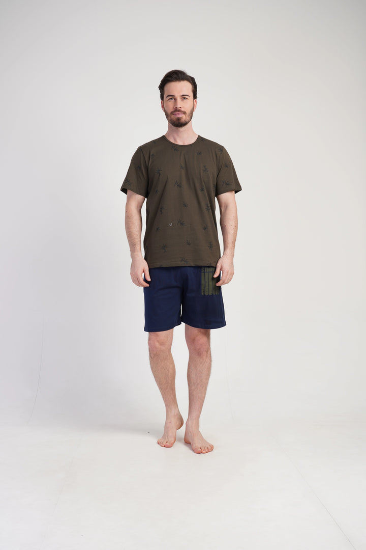 Piżama Męska Vienetta Brown Print, Brązowy/Granatowy, r. M-XXL