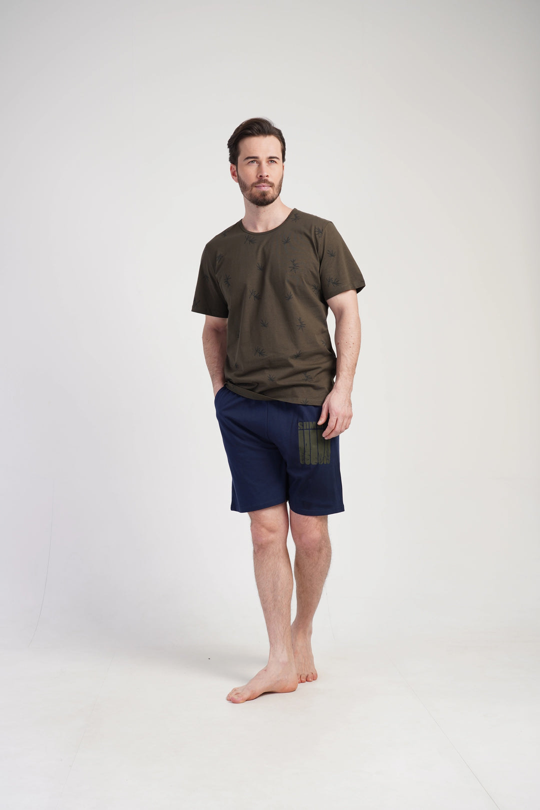 Piżama Męska Vienetta Brown Print, Brązowy/Granatowy, r. M-XXL