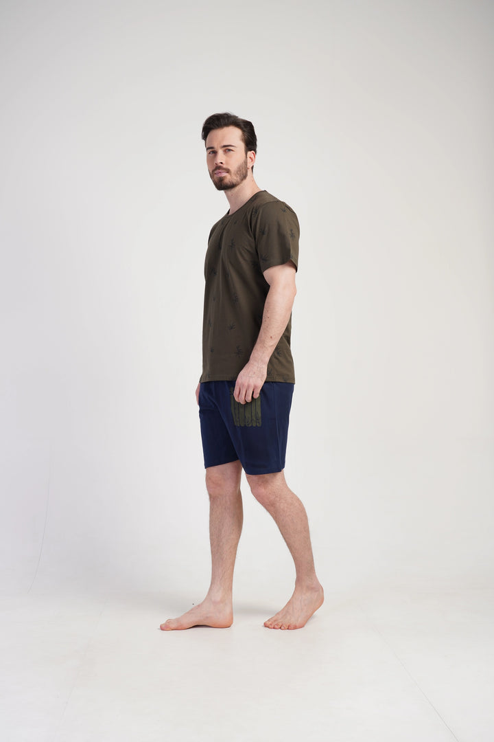 Piżama Męska Vienetta Brown Print, Brązowy/Granatowy, r. M-XXL