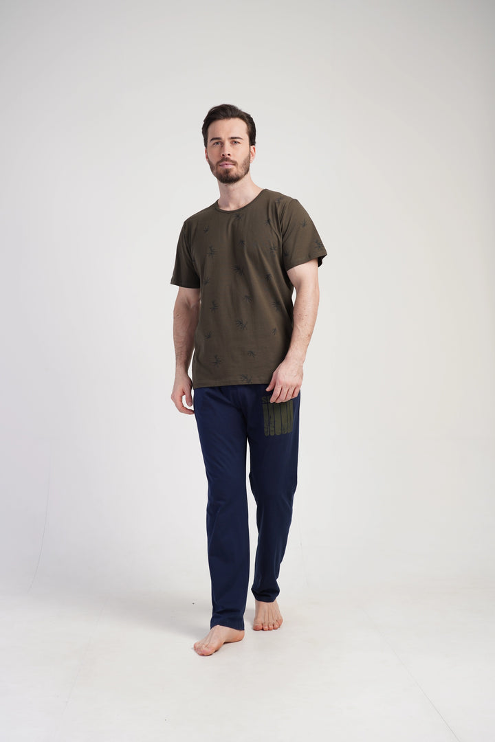 Piżama Męska Vienetta Natural Soft, Brązowy/Granatowy, r. M-XXL