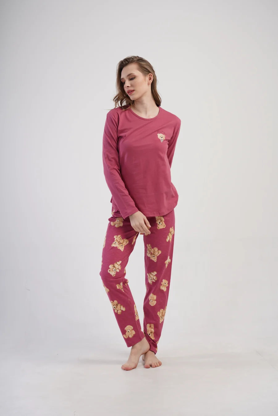 Piżama Damska Vienetta Bear Dreams, Bordowy, r. S-XL