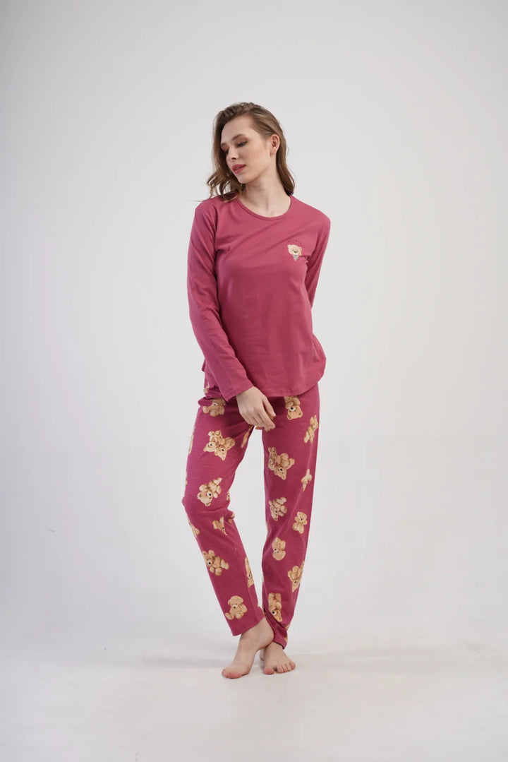 Piżama Damska Vienetta Bear Dreams, Bordowy, r. S-XL