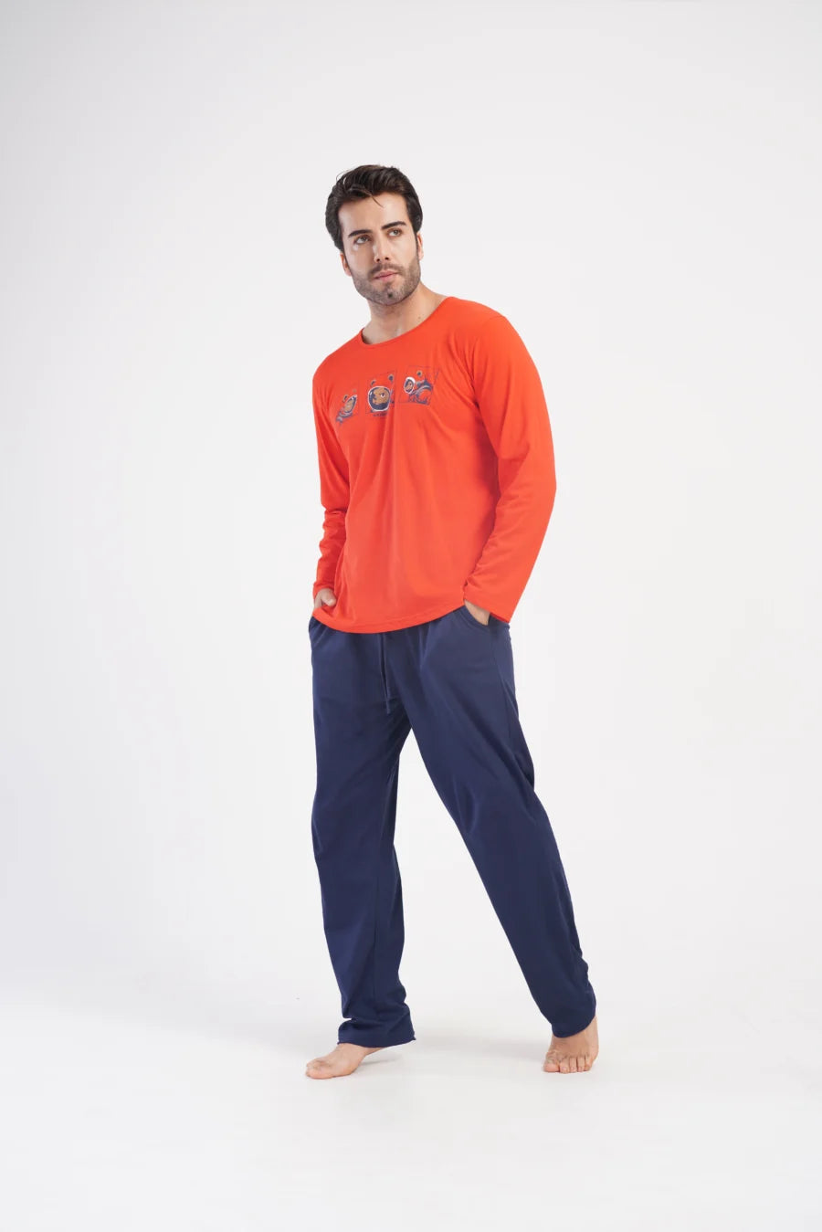 Piżama Męska Vienetta Space Dog, Czerwony, r. M-XXL