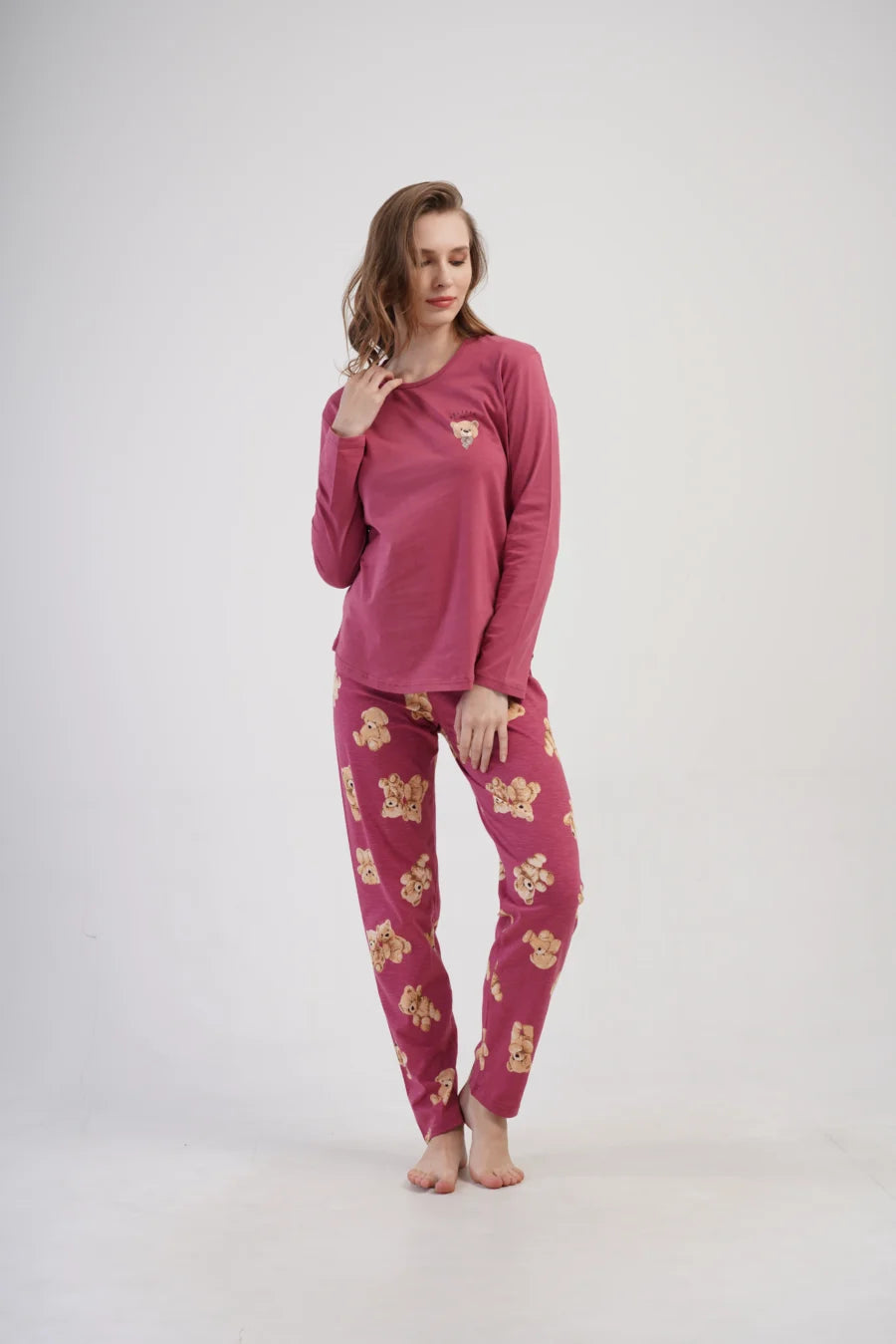 Piżama Damska Vienetta Bear Dreams, Bordowy, r. S-XL