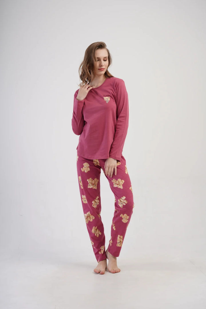 Piżama Damska Vienetta Bear Dreams, Bordowy, r. S-XL