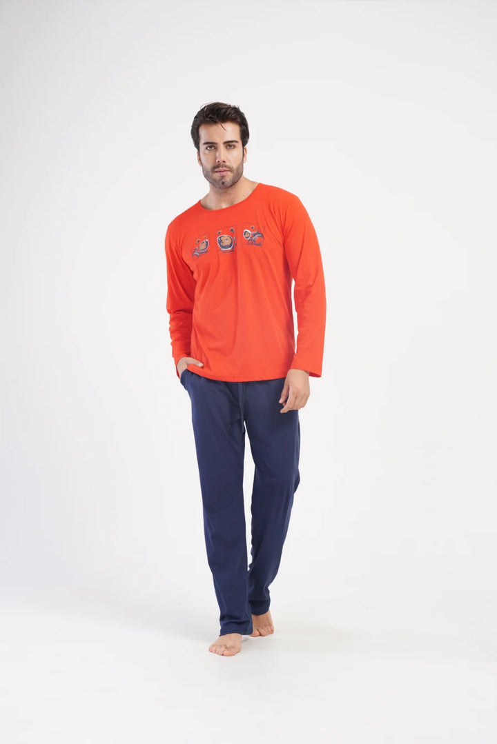 Piżama Męska Vienetta Space Dog, Czerwony, r. M-XXL