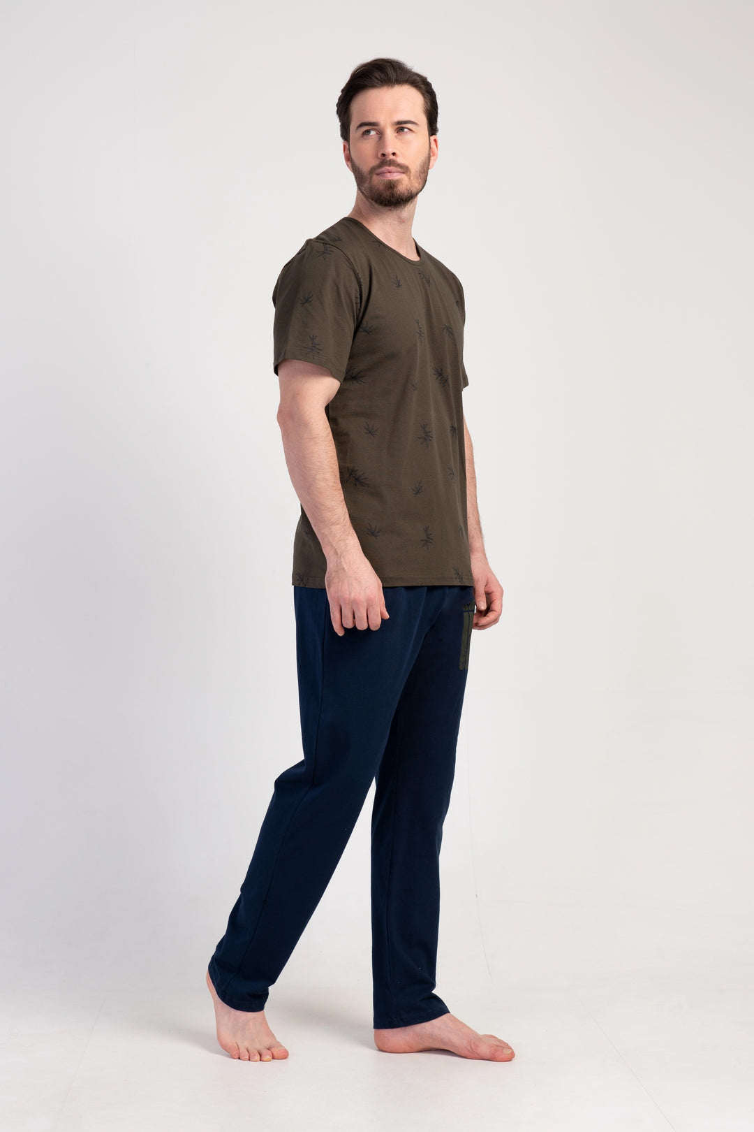 Piżama Męska Vienetta Natural Soft, Brązowy/Granatowy, r. M-XXL