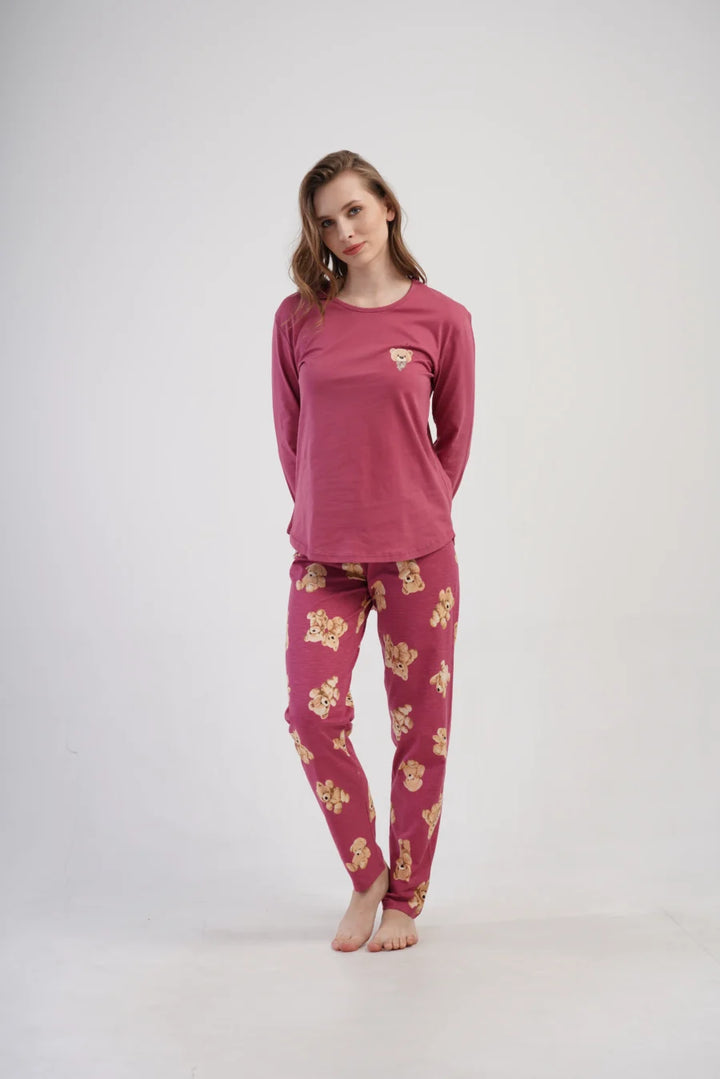 Piżama Damska Vienetta Bear Dreams, Bordowy, r. S-XL