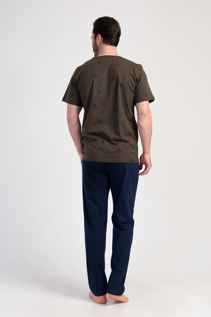 Piżama Męska Vienetta Natural Soft, Brązowy/Granatowy, r. M-XXL