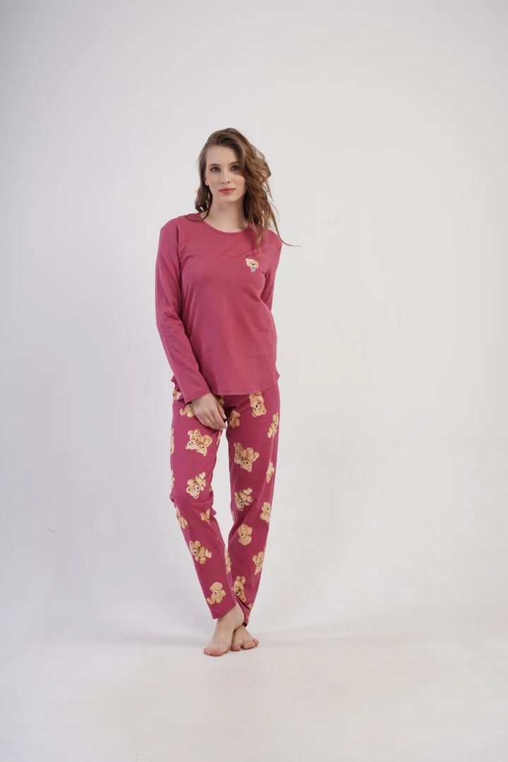 Piżama Damska Vienetta Bear Dreams, Bordowy, r. S-XL