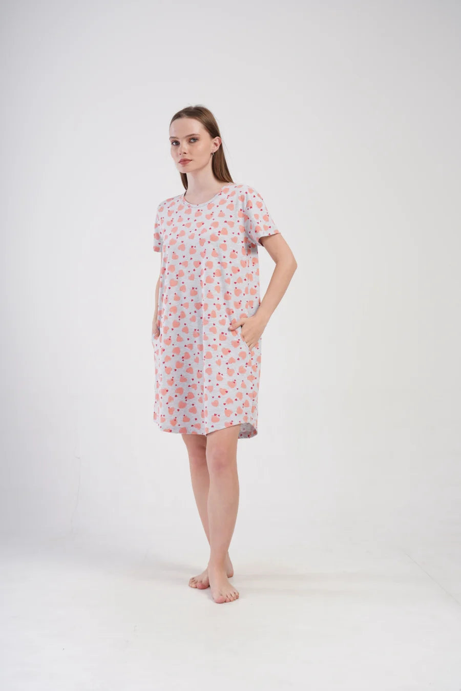 Koszula Nocna Vienetta Cozy Hearts, Szary, r. M-XXL