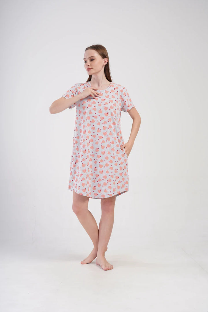 Koszula Nocna Vienetta Cozy Hearts, Szary, r. M-XXL