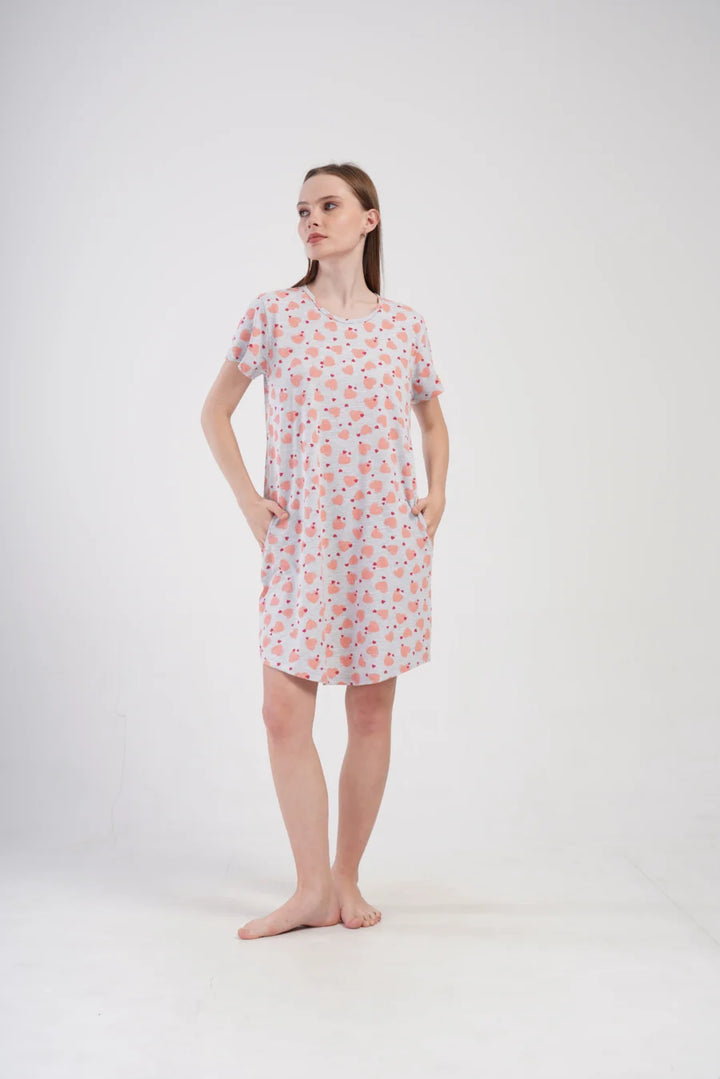 Koszula Nocna Vienetta Cozy Hearts, Szary, r. M-XXL