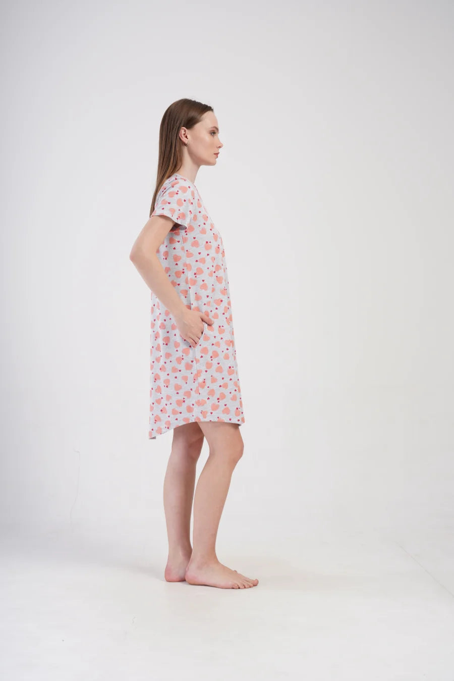 Koszula Nocna Vienetta Cozy Hearts, Szary, r. M-XXL