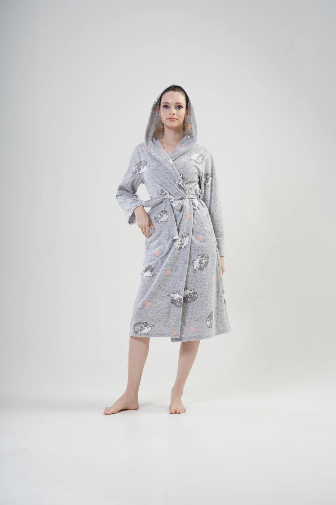 Szlafrok damski polarowy Vienetta, Hedgehog Robe, Szary, r. S-XL