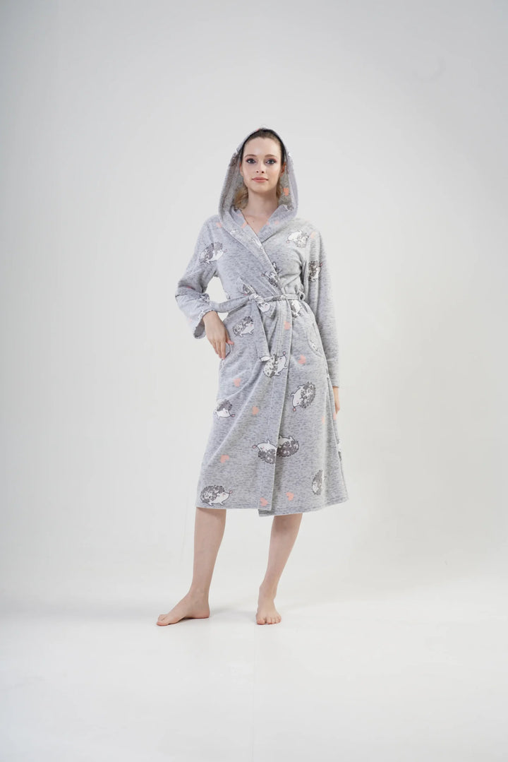 Szlafrok damski polarowy Vienetta, Hedgehog Robe, Szary, r. S-XL