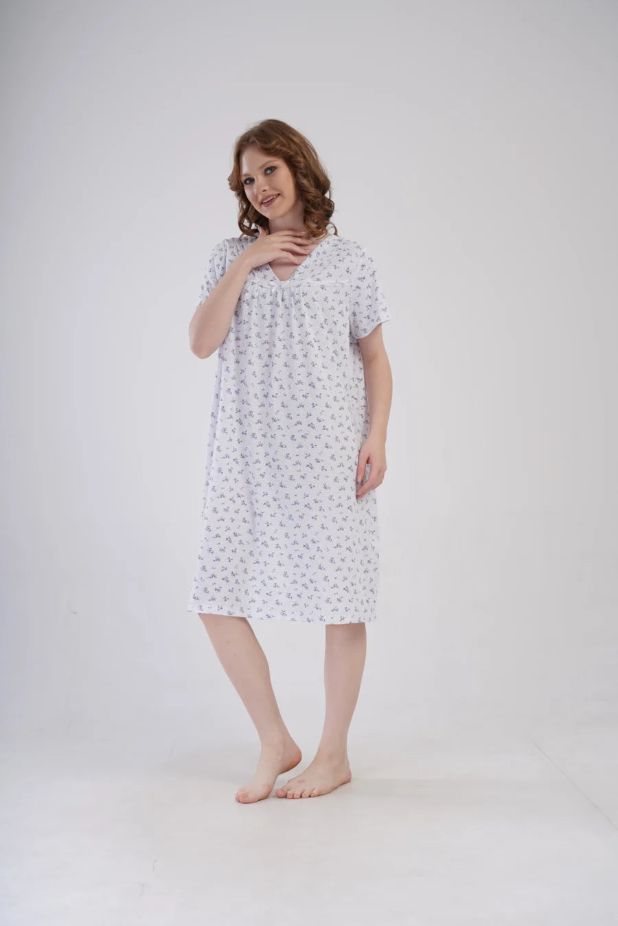 Koszula Nocna Vienetta Flowers Blue, Biały, r. 1XL - 4XL