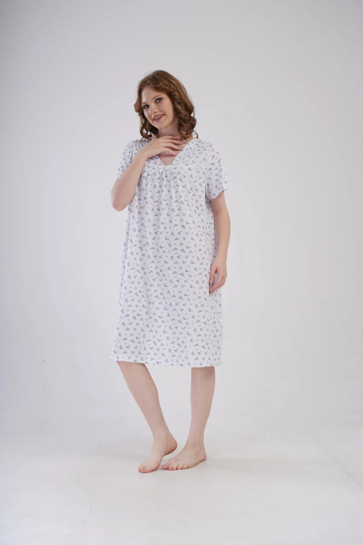 Koszula Nocna Vienetta Flowers Blue, Biały, r. 1XL - 4XL