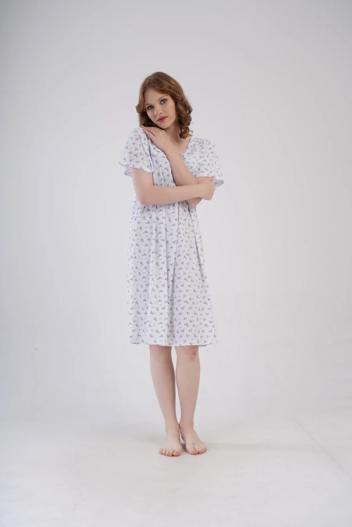 Koszula Nocna Vienetta Flowers Blue, Biały, r. 1XL - 4XL