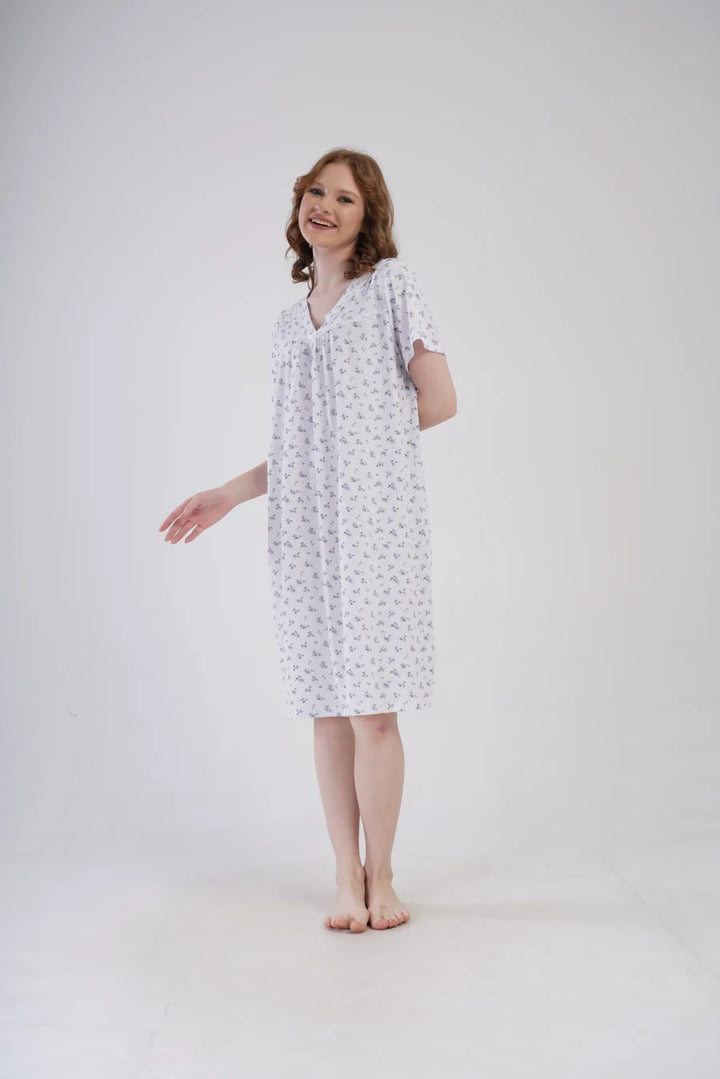 Koszula Nocna Vienetta Flowers Blue, Biały, r. 1XL - 4XL