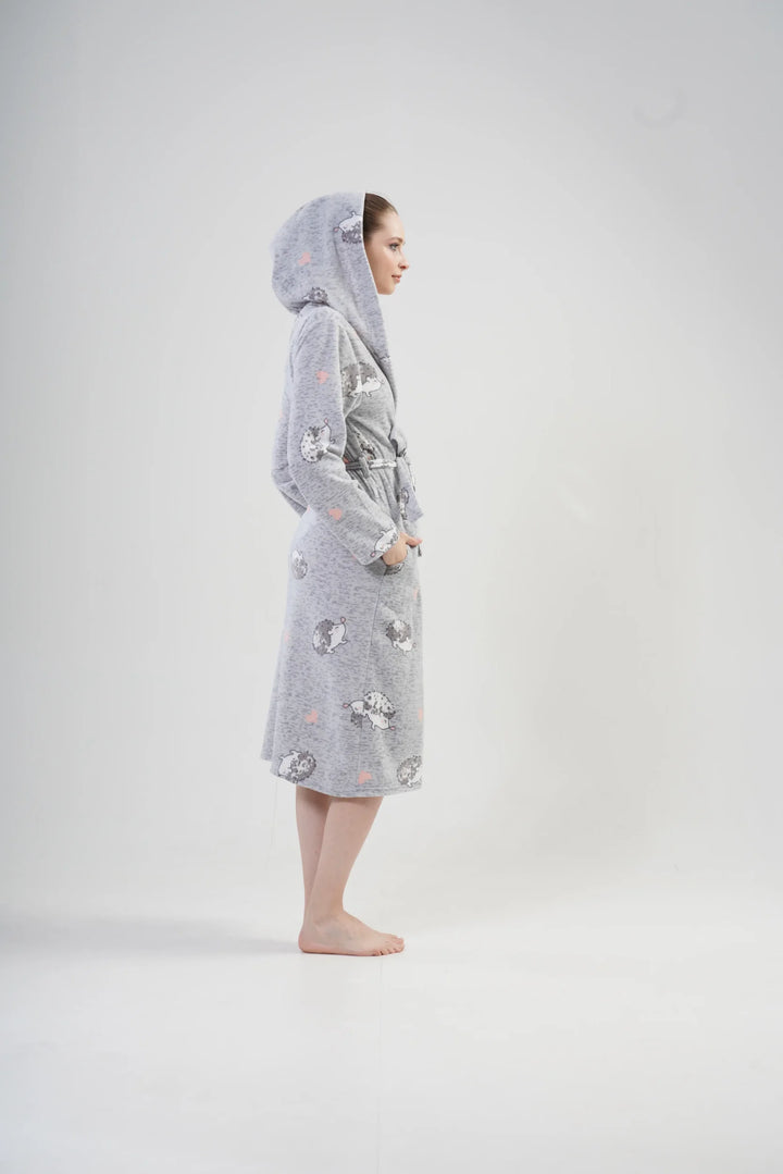 Szlafrok damski polarowy Vienetta, Hedgehog Robe, Szary, r. S-XL