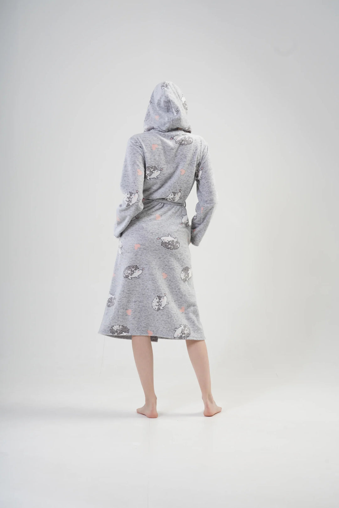 Szlafrok damski polarowy Vienetta, Hedgehog Robe, Szary, r. S-XL