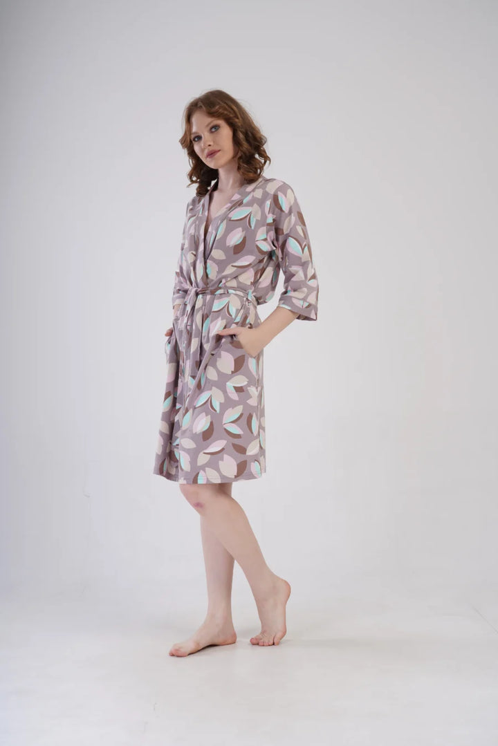 Szlafrok damski Vienetta Pastel Leaves, Beżowy, r. 1XL - 4XL