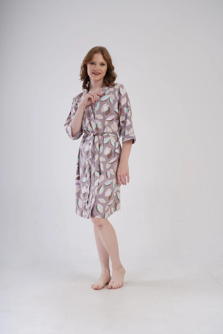 Szlafrok damski Vienetta Pastel Leaves, Beżowy, r. 1XL - 4XL