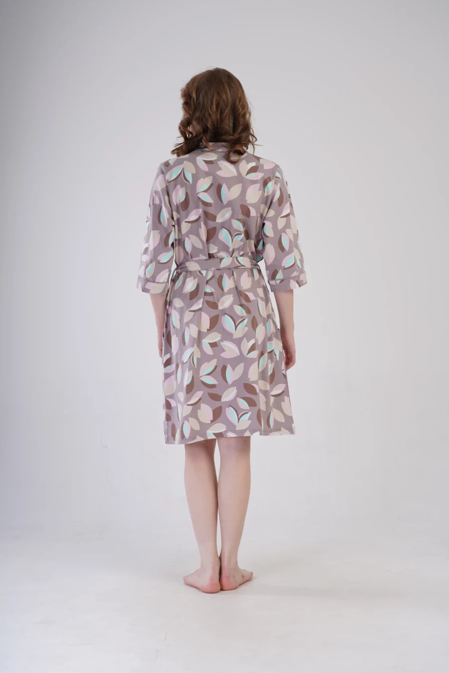 Szlafrok damski Vienetta Pastel Leaves, Beżowy, r. 1XL - 4XL