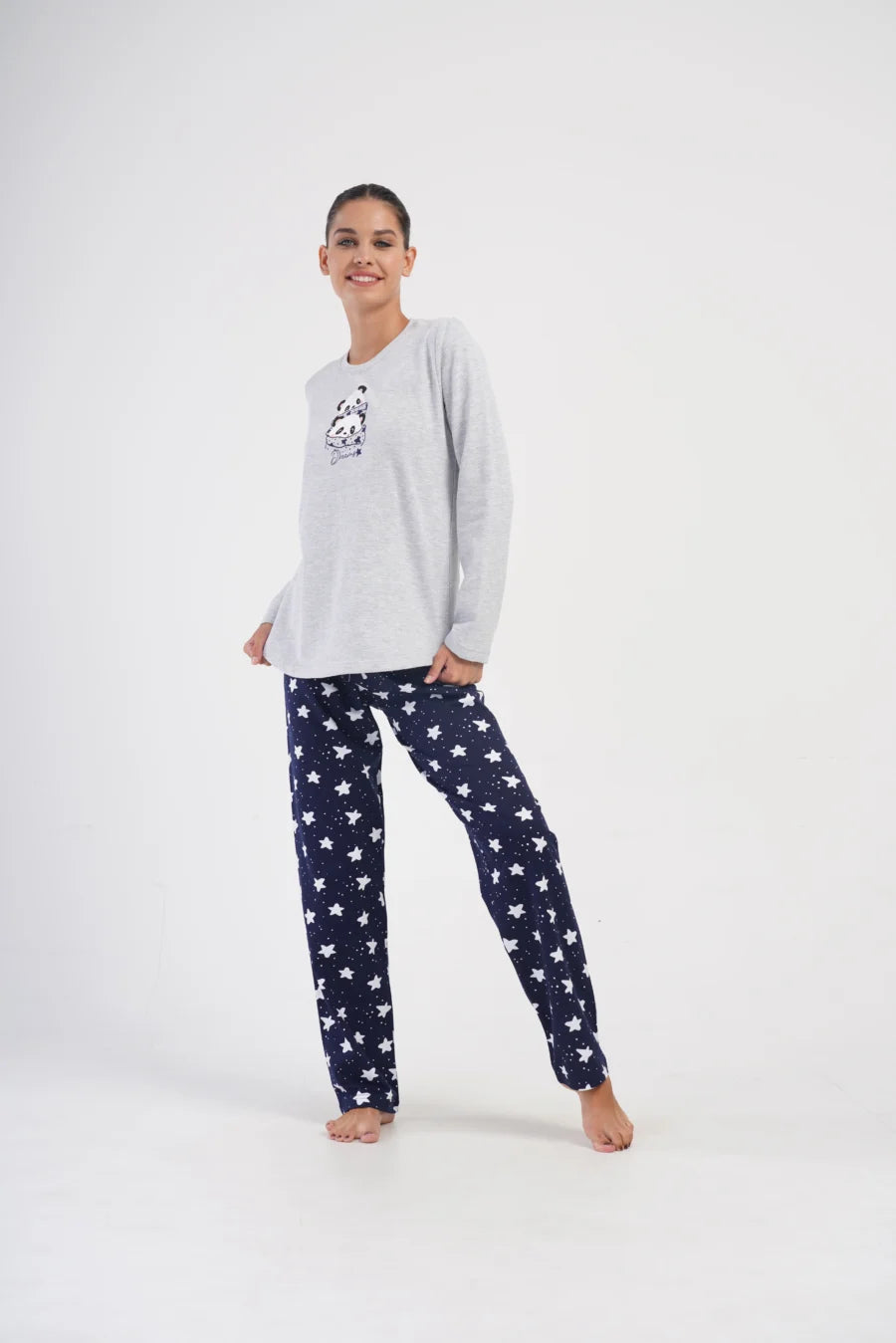 Piżama Damska Vienetta Pandas, Szary, r. S-XL