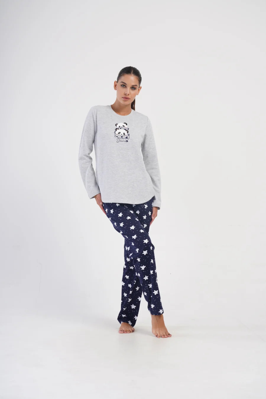 Piżama Damska Vienetta Pandas, Szary, r. S-XL