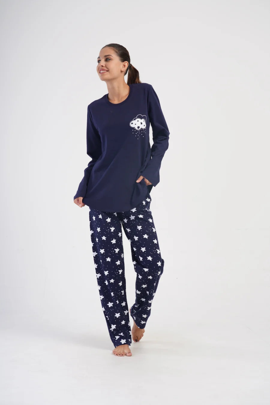 Piżama Damska Vienetta Star Rain, Granatowy, r. 1XL-4XL