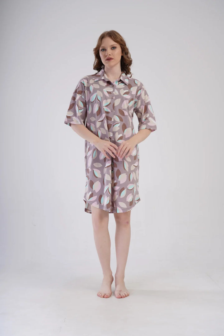 Koszula Nocna Vienetta Pastel Leaves, Beżowy, r. S-XL