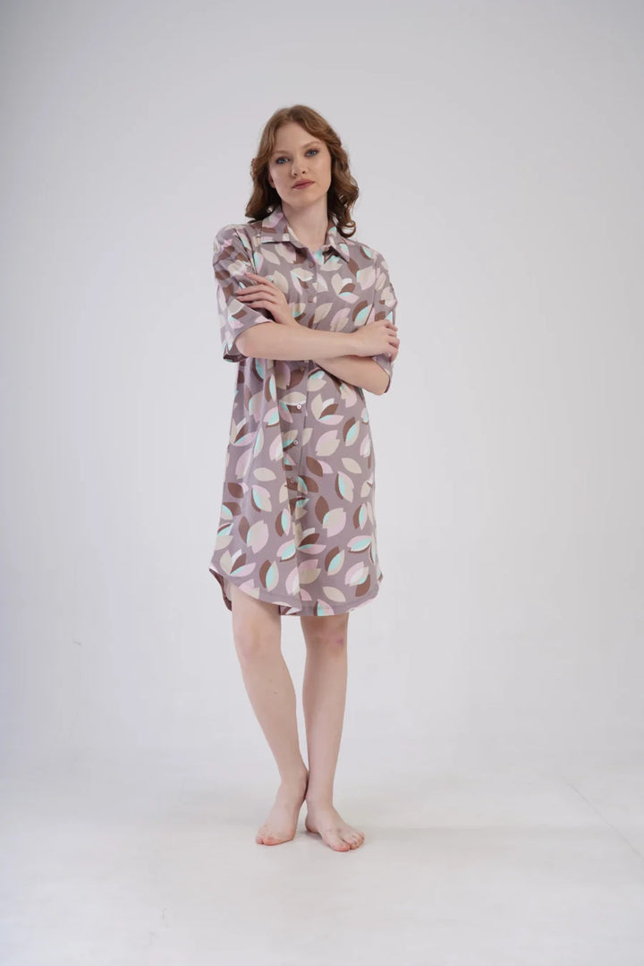 Koszula Nocna Vienetta Pastel Leaves, Beżowy, r. S-XL