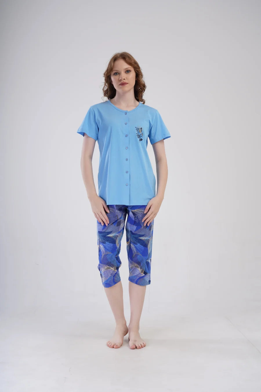 Piżama Damska Vienetta Cozy Flowers, Niebieski, r. 1XL-4XL