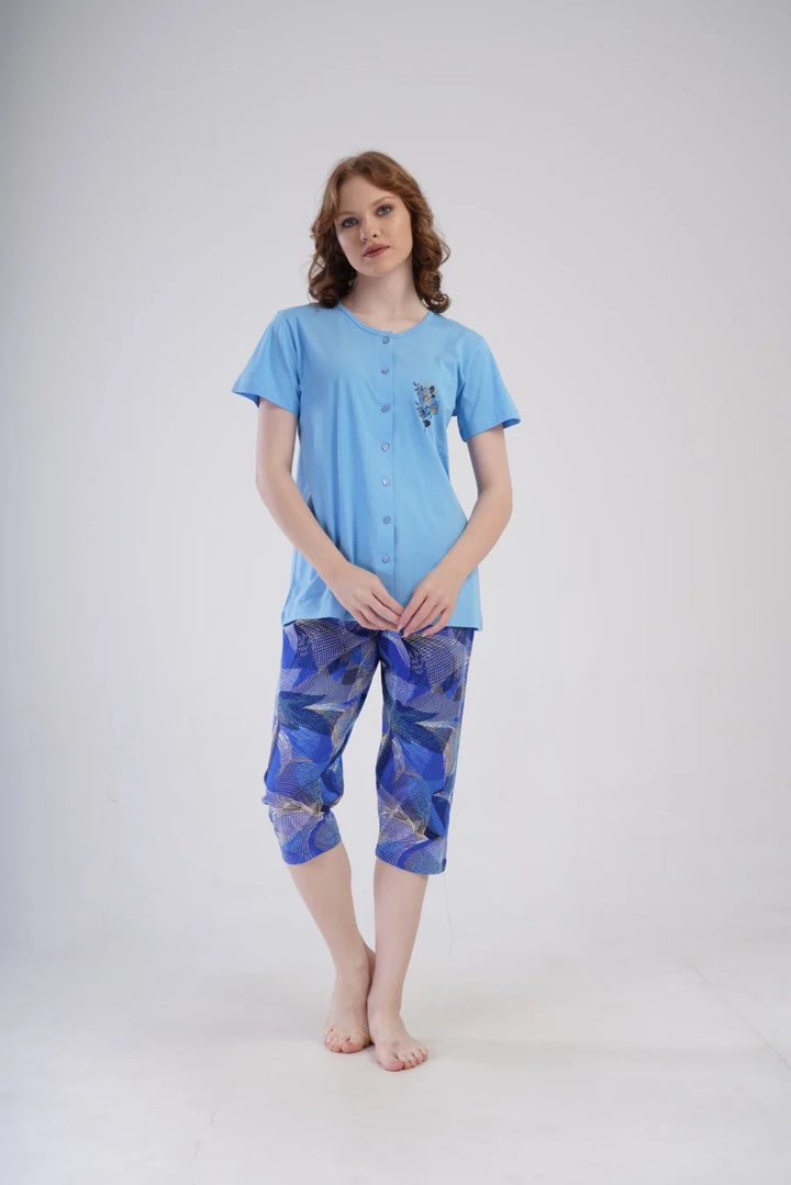 Piżama Damska Vienetta Cozy Flowers, Niebieski, r. 1XL-4XL