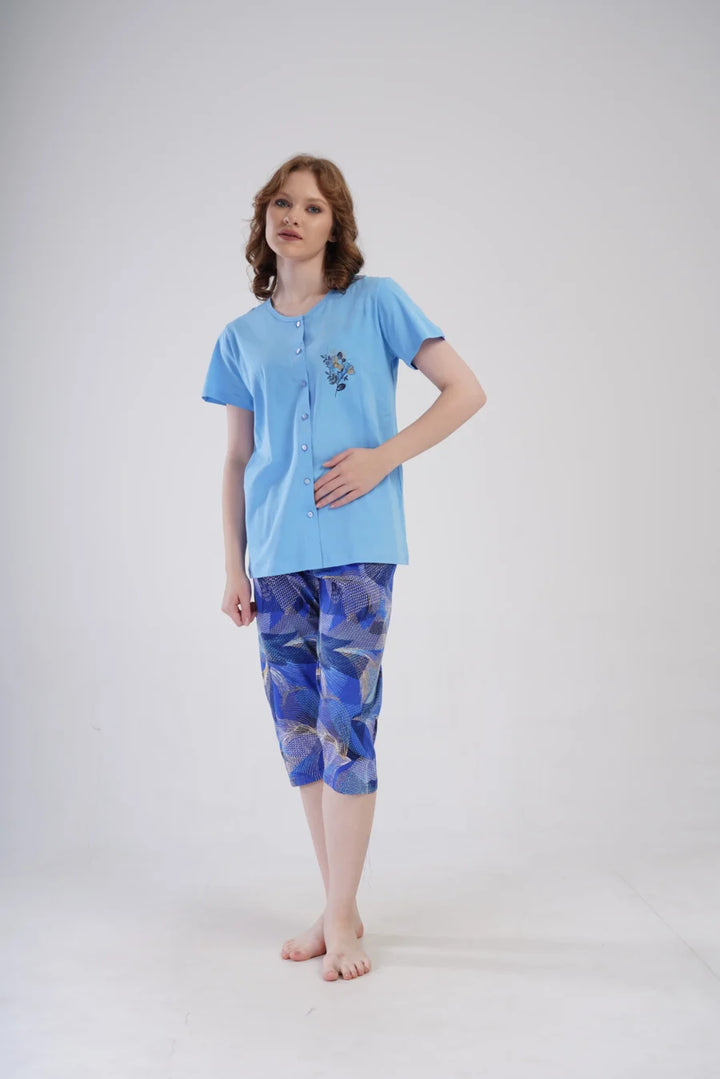 Piżama Damska Vienetta Cozy Flowers, Niebieski, r. 1XL-4XL