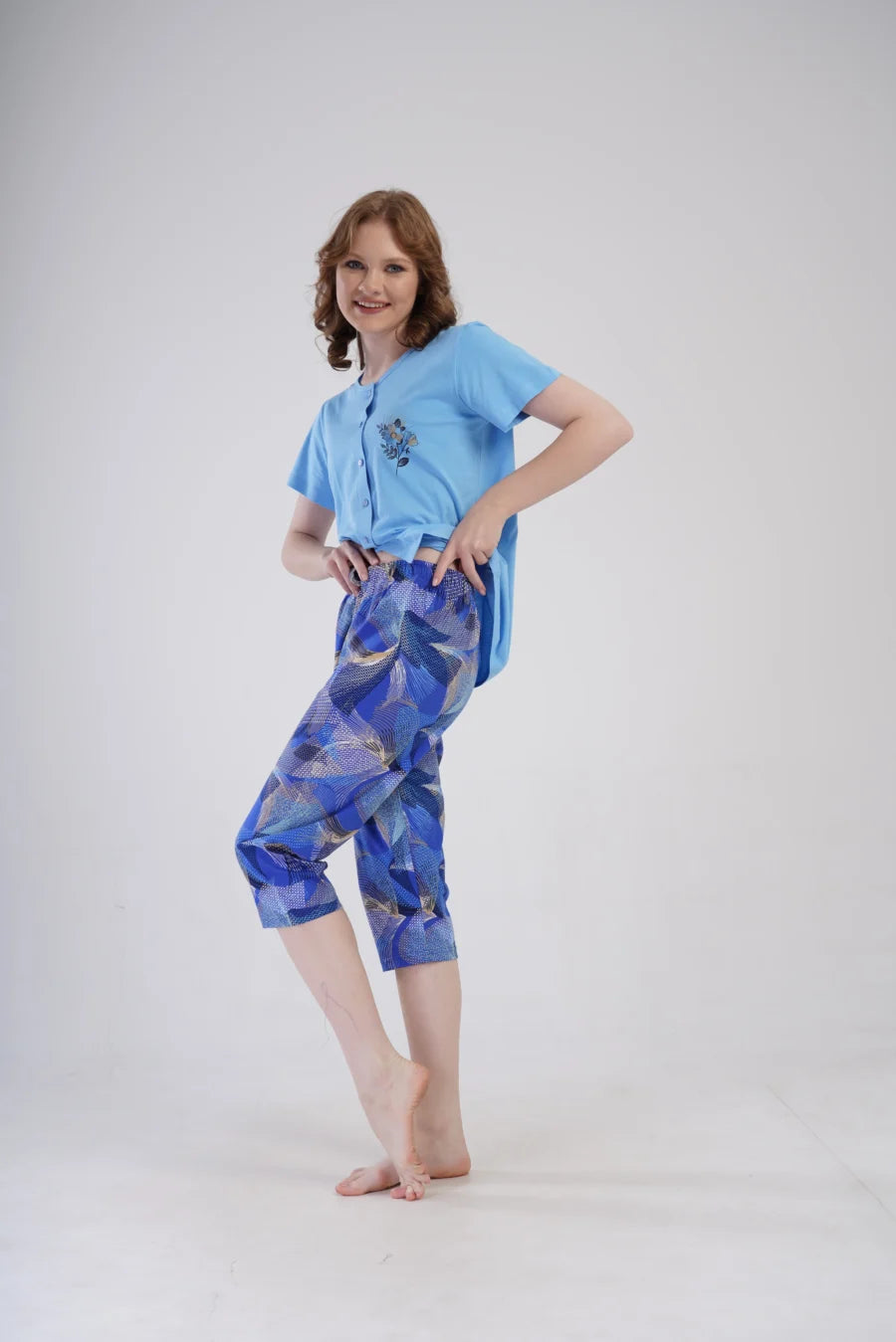 Piżama Damska Vienetta Cozy Flowers, Niebieski, r. 1XL-4XL