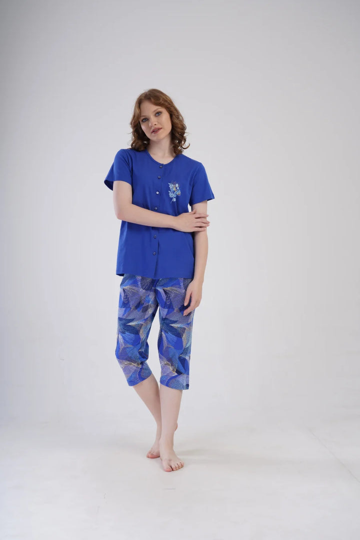 Piżama Damska Vienetta Cozy Flowers, Granatowy, r. 1XL-4XL