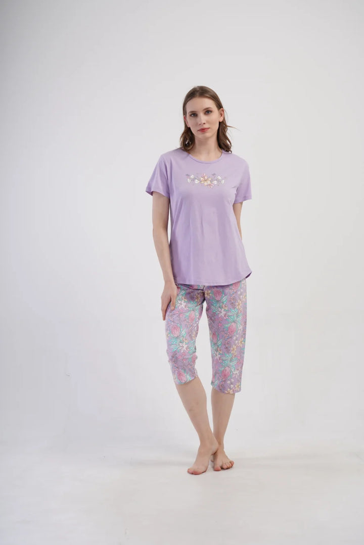 Piżama Damska Vienetta Flowers, Fioletowy, r. 5XL-7XL