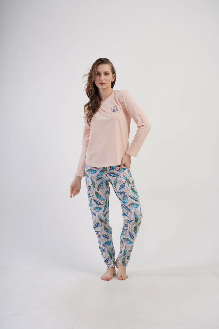 Piżama Damska Vienetta Feather Touch, Brzoskwiniowa, r. M-XXL