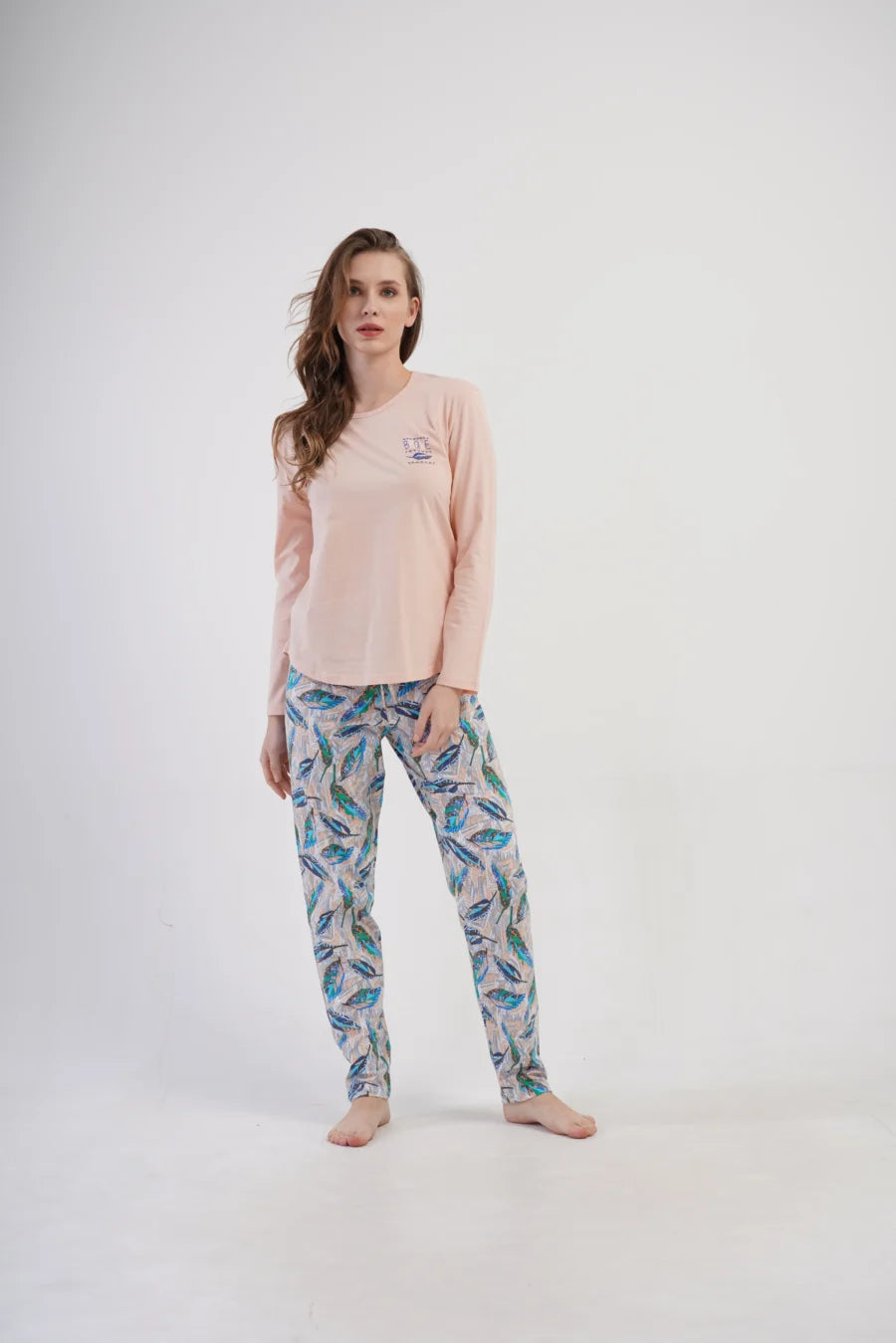 Piżama Damska Vienetta Feather Touch, Brzoskwiniowa, r. M-XXL