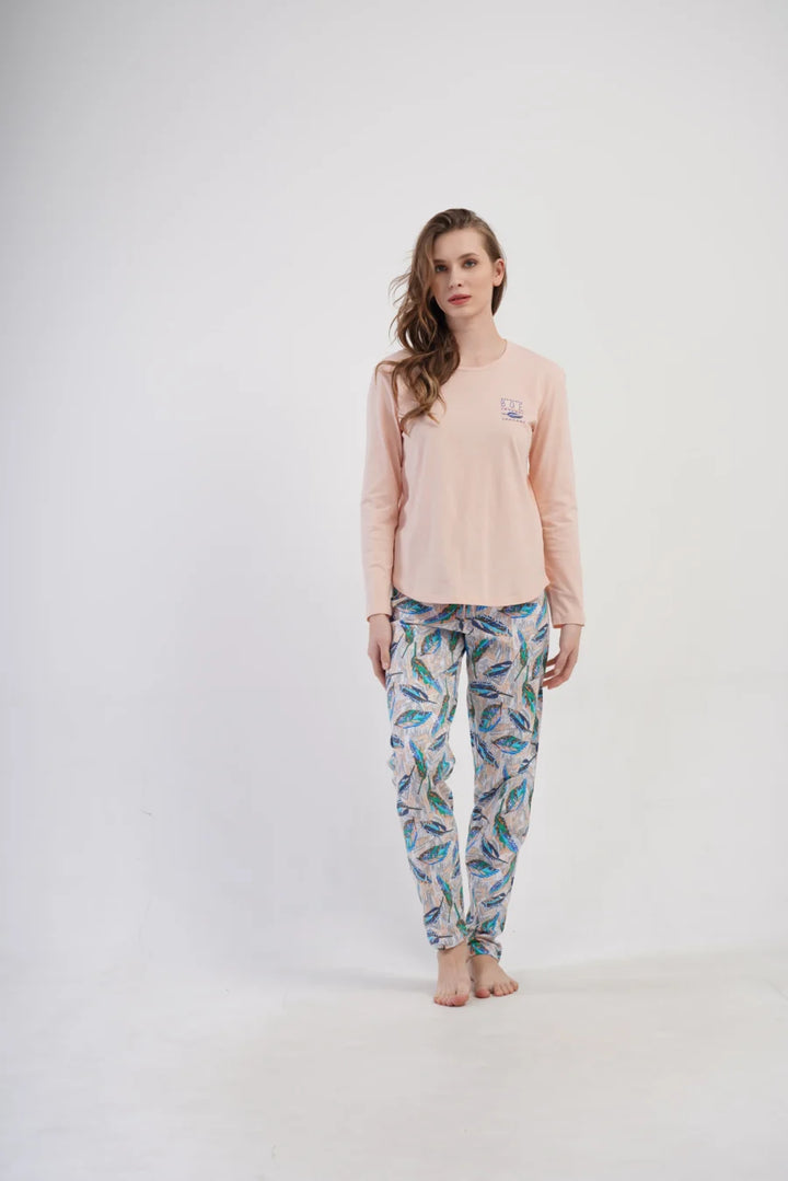 Piżama Damska Vienetta Feather Touch, Brzoskwiniowa, r. M-XXL