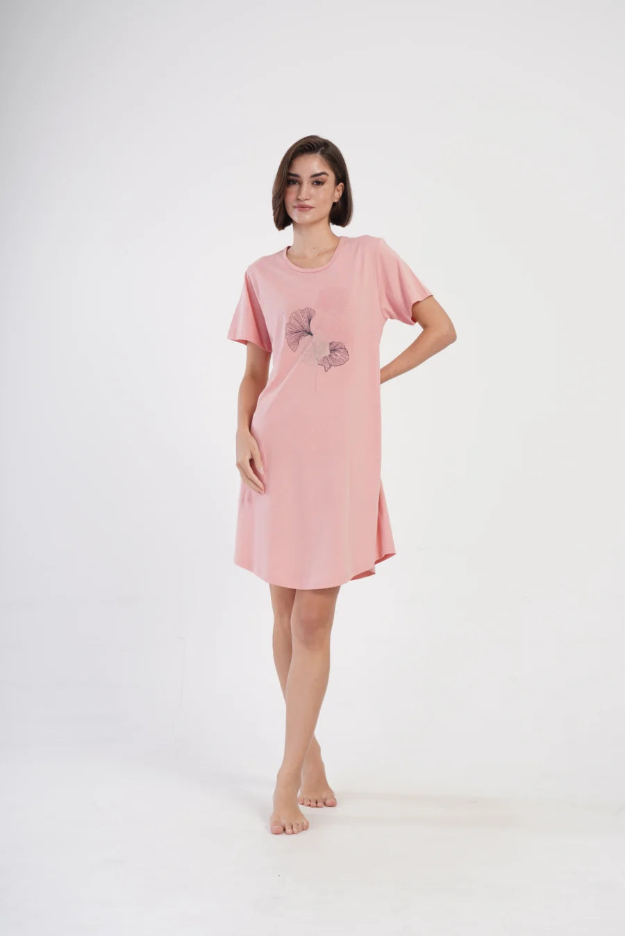 Koszula Nocna Damska Vienetta, Flowers, Różowy, r. 5XL - 7XL