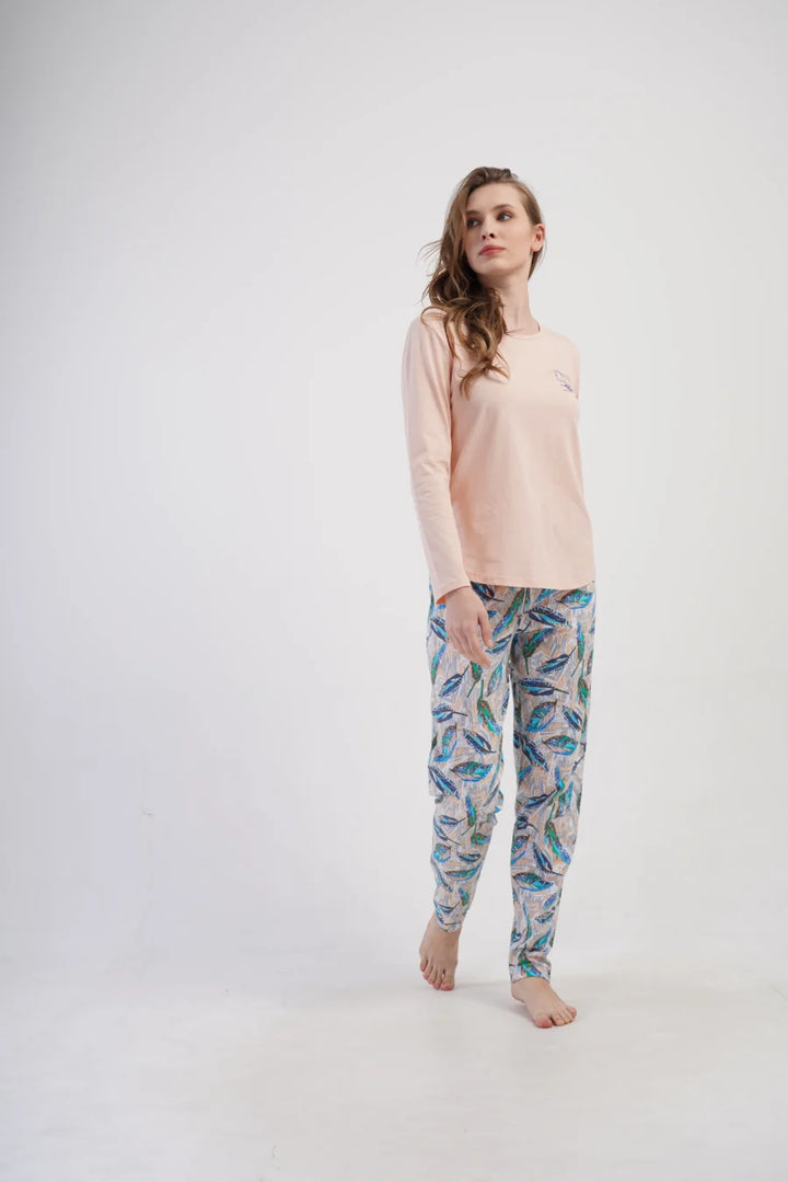 Piżama Damska Vienetta Feather Touch, Brzoskwiniowa, r. M-XXL